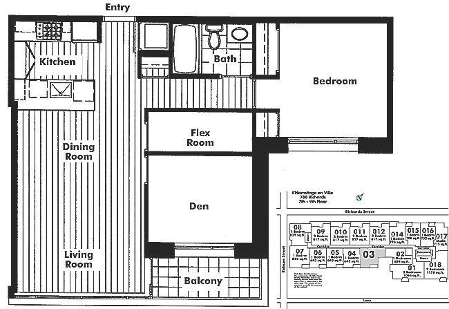 803 788 Richards Street, Vancouver, BC Floor Plan