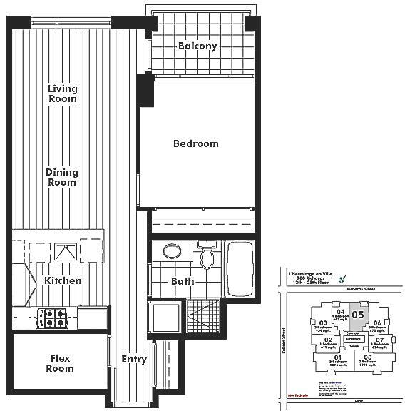 2005 788 Richards Street, Vancouver, BC Floor Plan