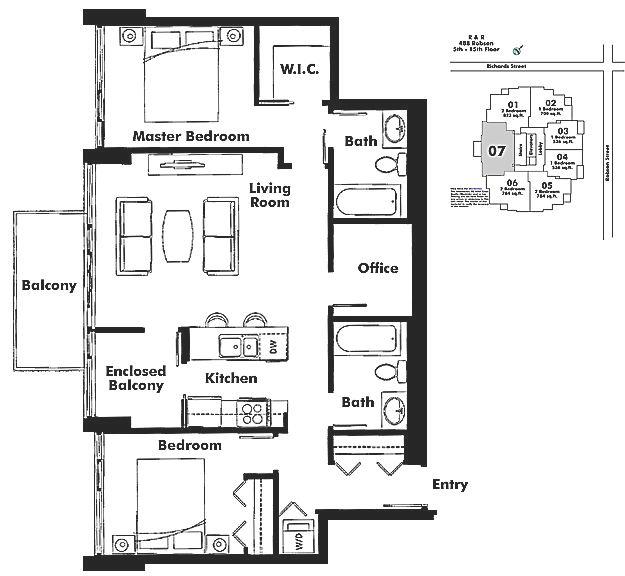 707 480 ROBSON STREET, Vancouver, BC Floor Plan