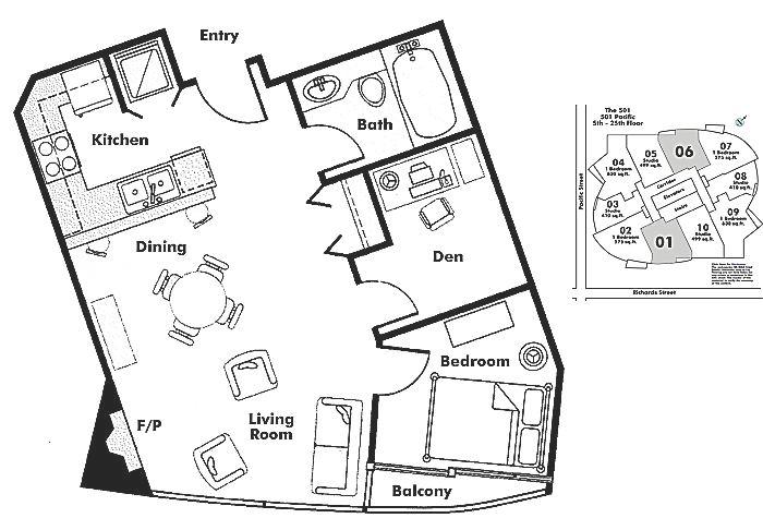 1701 501 Pacific Street, Vancouver, BC Floor Plan