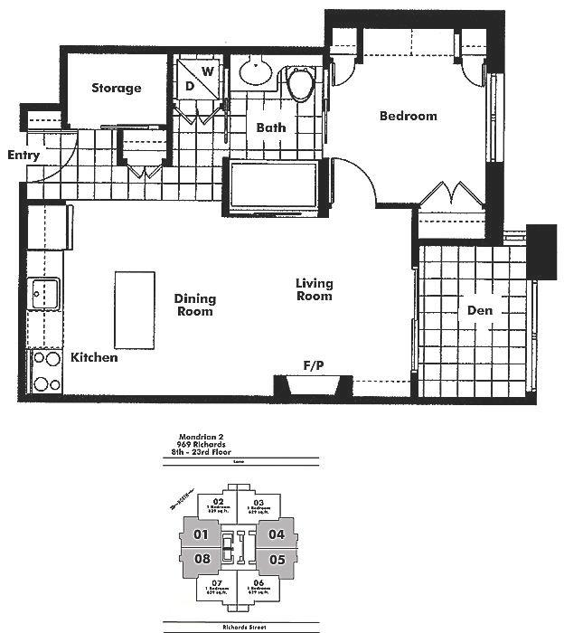 1401 969 RICHARDS STREET, Vancouver, BC Floor Plan