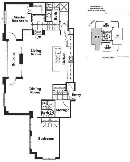 3001 969 Richards Street, Vancouver, BC Floor Plan