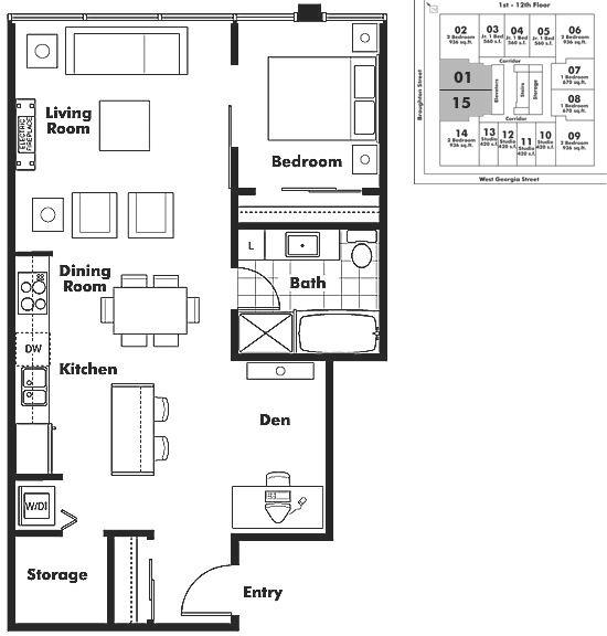 1501 1333 W GEORGIA STREET, Vancouver, BC Floor Plan