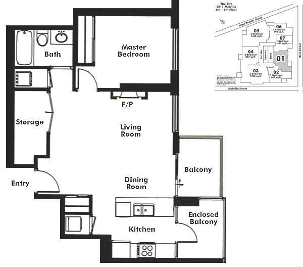 801 1211 MELVILLE STREET, Vancouver, BC Floor Plan