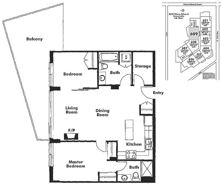 609 2635 Prince Edward Street, Vancouver, BC Floor Plan