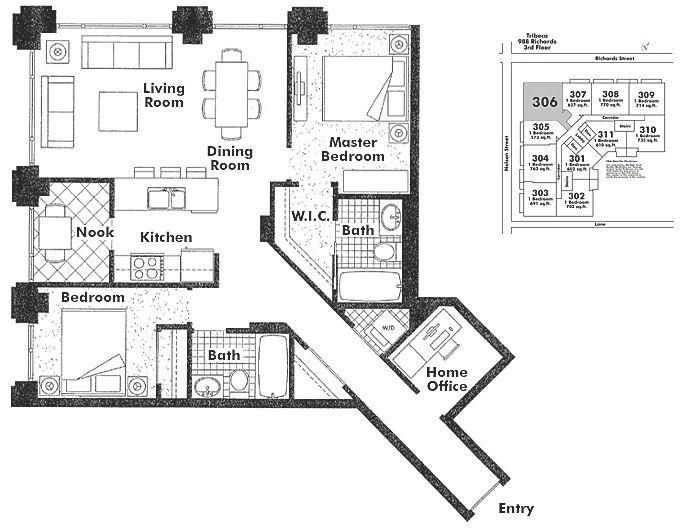 306 988 Richards Street, Vancouver, BC Floor Plan