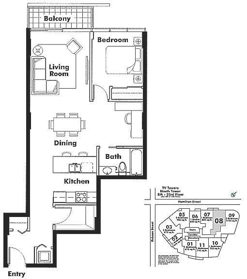 908 233 ROBSON STREET, Vancouver, BC Floor Plan