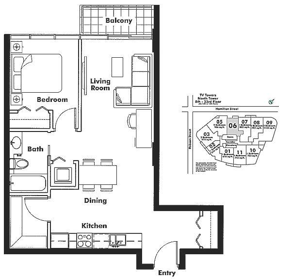 2306 233 ROBSON STREET, Vancouver, BC Floor Plan