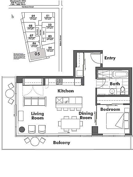 1505 108 W CORDOVA STREET, Vancouver, BC Floor Plan