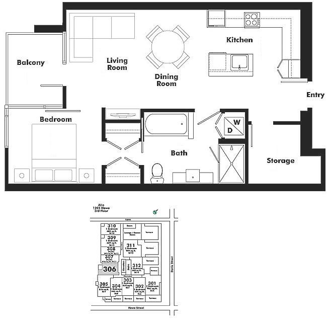 306 1205 Howe Street, Vancouver, BC Floor Plan