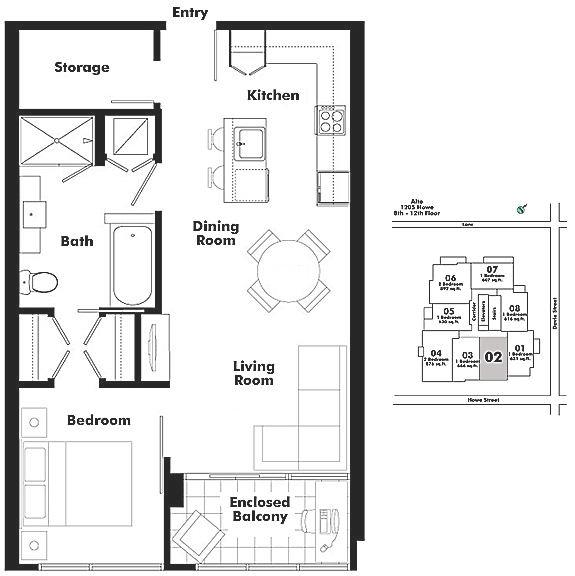 1002 1205 Howe Street, Vancouver, BC Floor Plan