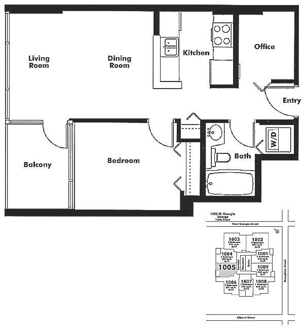 1005 1420 W GEORGIA STREET, Vancouver, BC Floor Plan