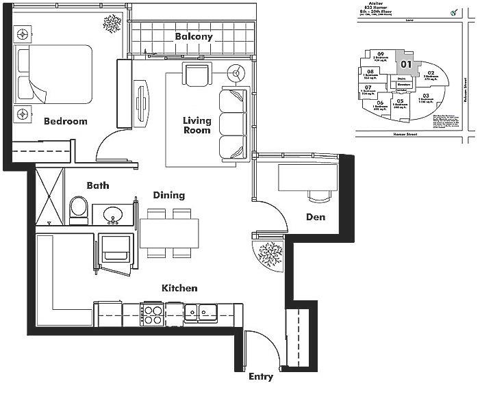 901 833 Homer Street, Vancouver, BC Floor Plan