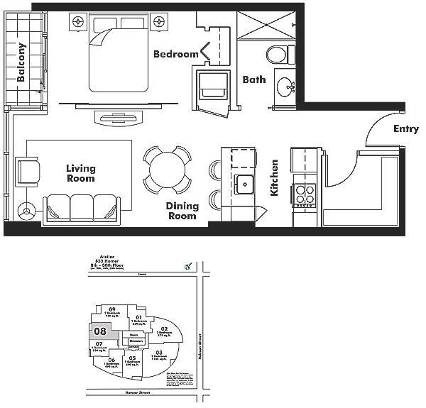 808 833 HOMER STREET, Vancouver, BC Floor Plan