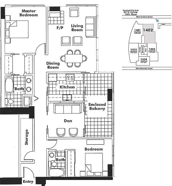 1402 837 W HASTINGS STREET, Vancouver, BC Floor Plan