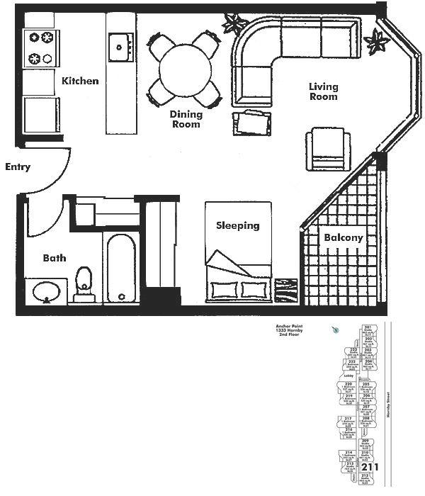 211 1333 HORNBY STREET, Vancouver, BC Floor Plan