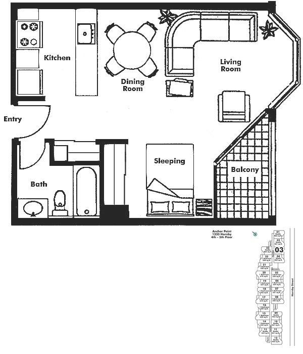 403 1333 Hornby Street, Vancouver, BC Floor Plan