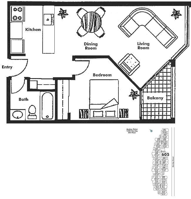 605 1333 Hornby Street, Vancouver, BC Floor Plan