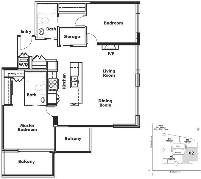 2202 989 BEATTY STREET, Vancouver, BC Floor Plan