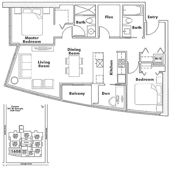 1608 161 W GEORGIA STREET, Vancouver, BC Floor Plan