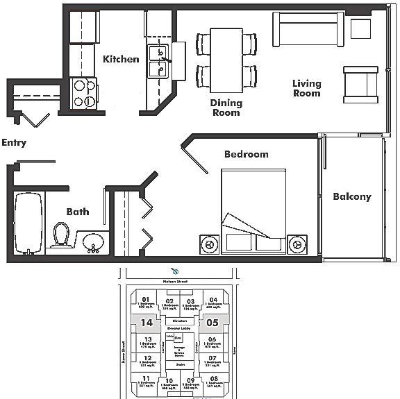 814 1010 Howe Street, Vancouver, BC Floor Plan