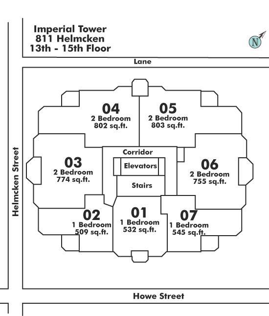 1505 811 HELMCKEN STREET, Vancouver, BC Floor Plate