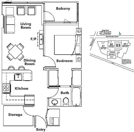 603 1188 W PENDER STREET, Vancouver, BC Floor Plan