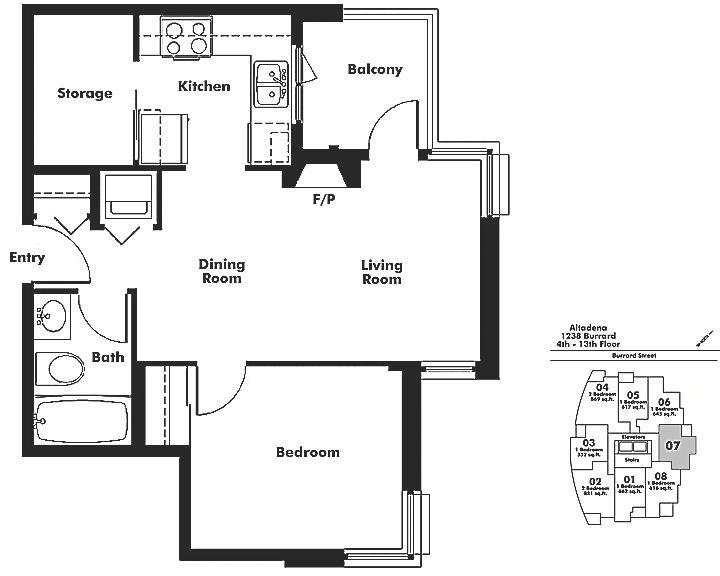 807 1238 BURRARD STREET, Vancouver, BC Floor Plan