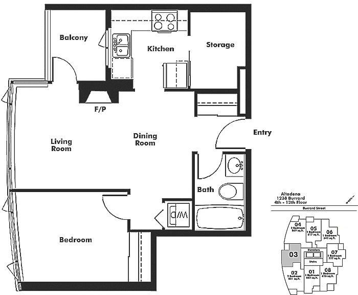 603 1238 Burrard Street, Vancouver, BC Floor Plan