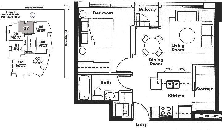 1607 1495 Richards Street, Vancouver, BC Floor Plan