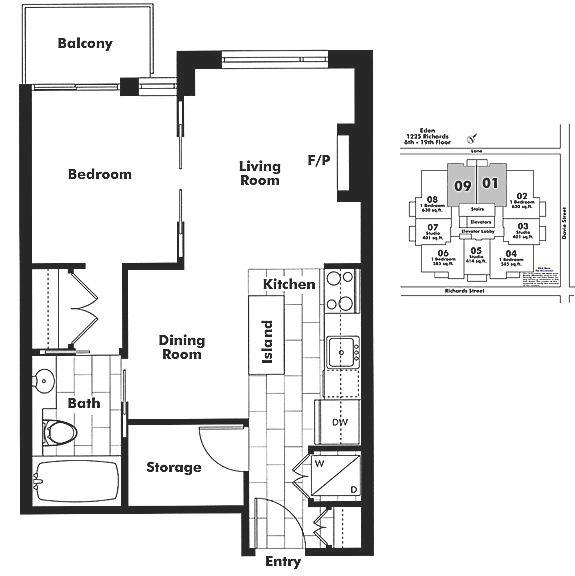 1801 1225 RICHARDS STREET, Vancouver, BC Floor Plan