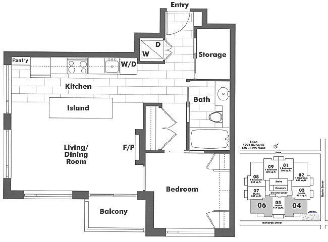 1106 1225 RICHARDS STREET, Vancouver, BC Floor Plan