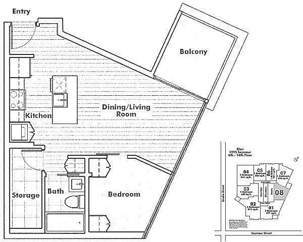 1508 1255 Seymour Street, Vancouver, BC Floor Plan