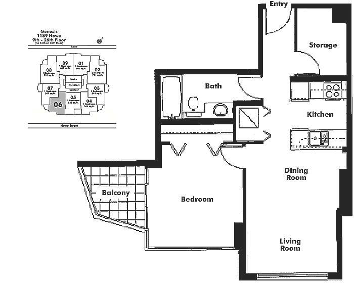 1506 1189 HOWE STREET, Vancouver, BC Floor Plan