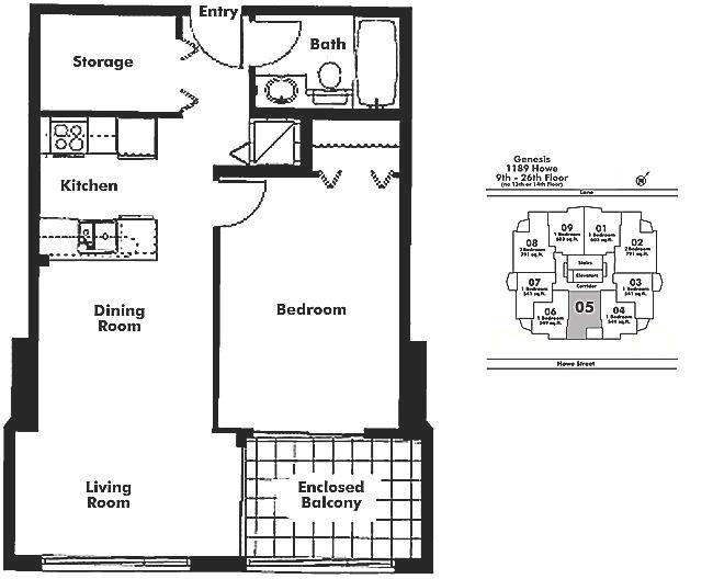 1105 1189 HOWE STREET, Vancouver, BC Floor Plan