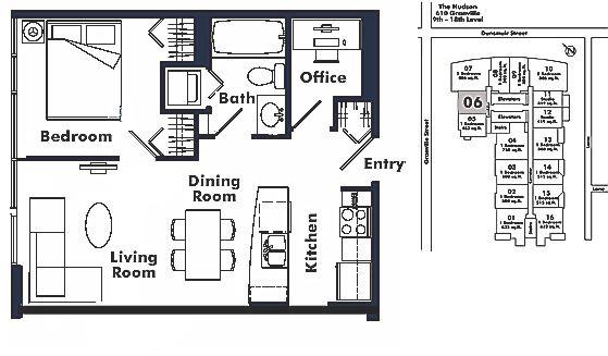 1506 610 GRANVILLE STREET, Vancouver, BC Floor Plan